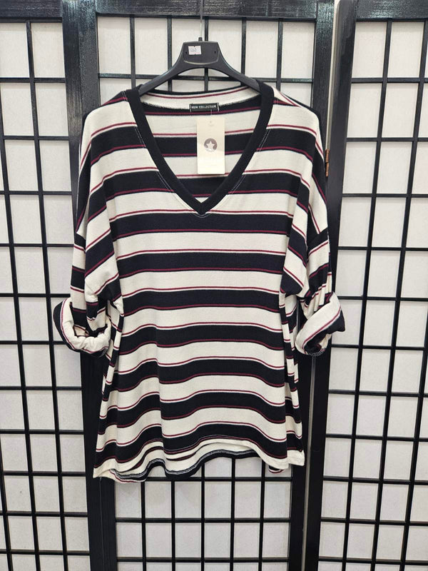 Italian V Neck Fine Knit High Low Top - 5263