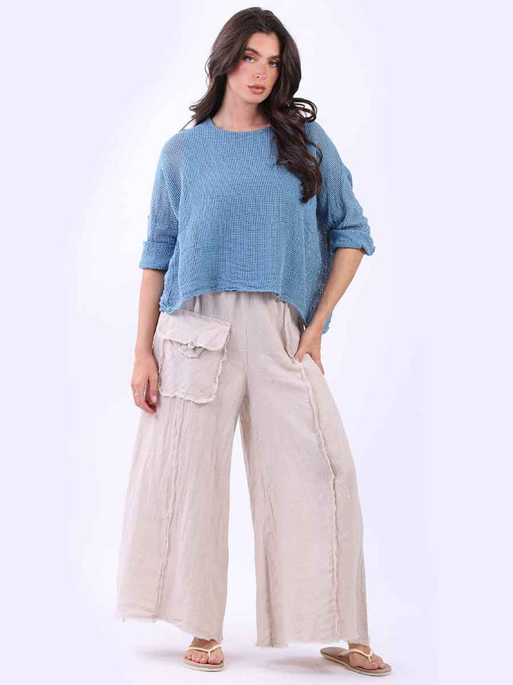 Mesh Net Cotton Top Denim