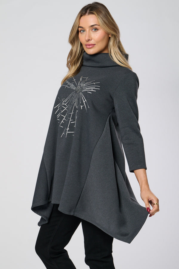 Cowl Neck Silver Embellished Tunic Top