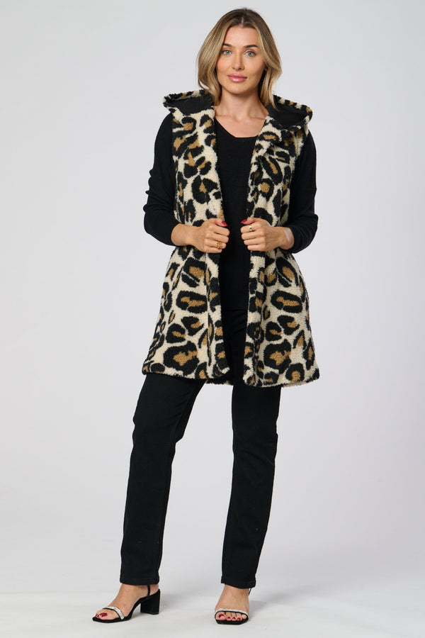 Faux Fur Hooded Long Gilet