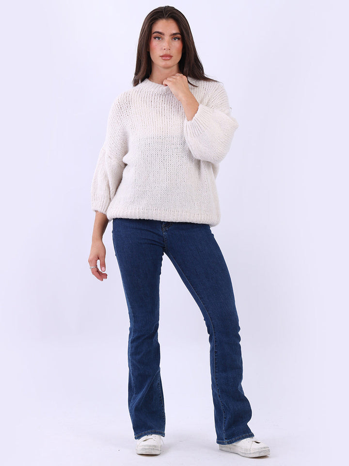 Solid Baggy Crop Jumper Beige