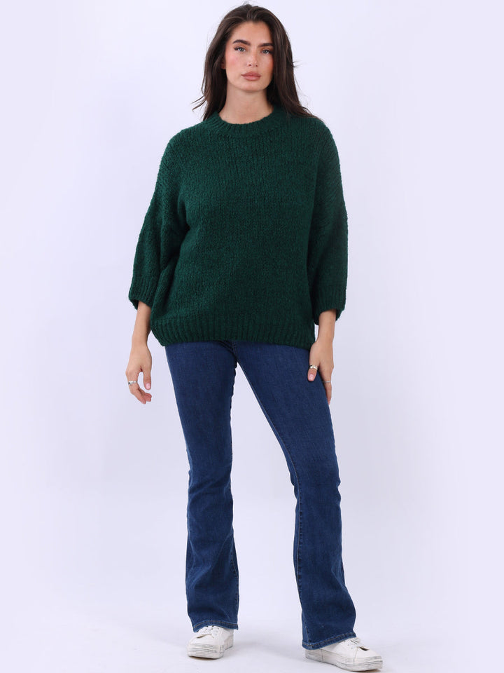 Solid Baggy Crop Jumper Bottle Green