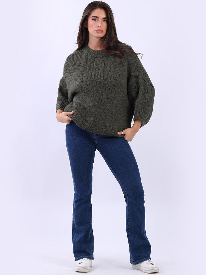 Solid Baggy Crop Jumper Khaki