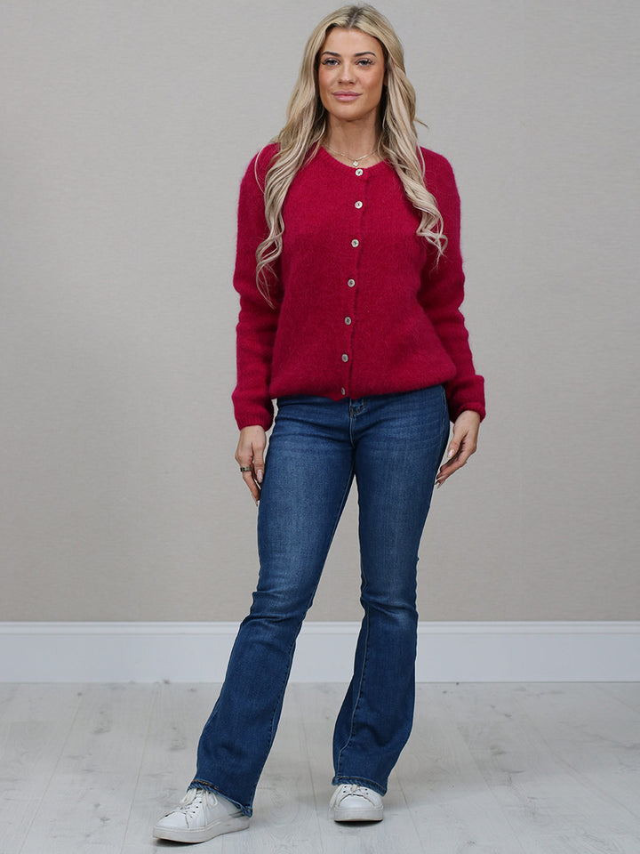 Women Knitted Cardigan Magenta