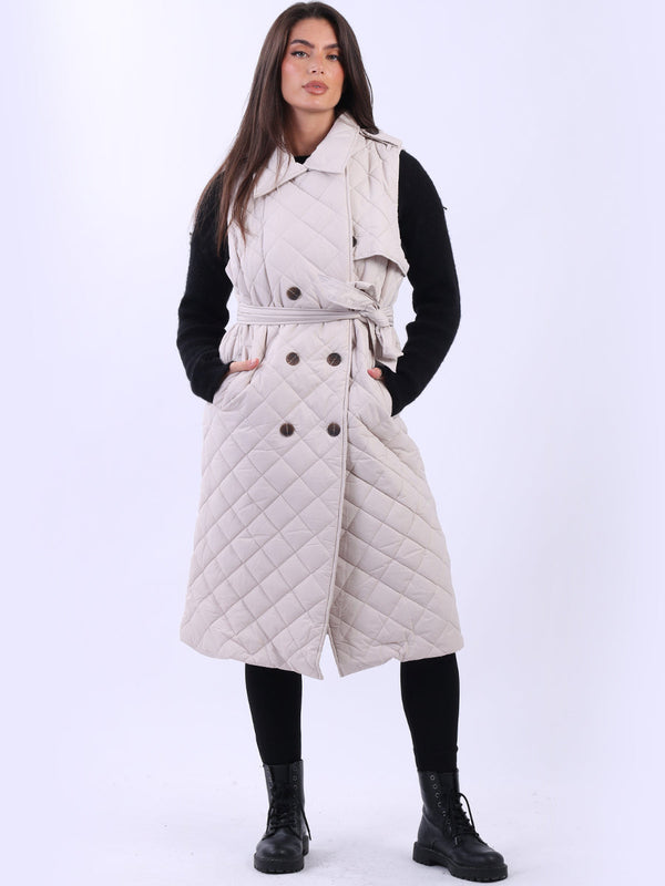 Double Breast Quilted Gilet Beige