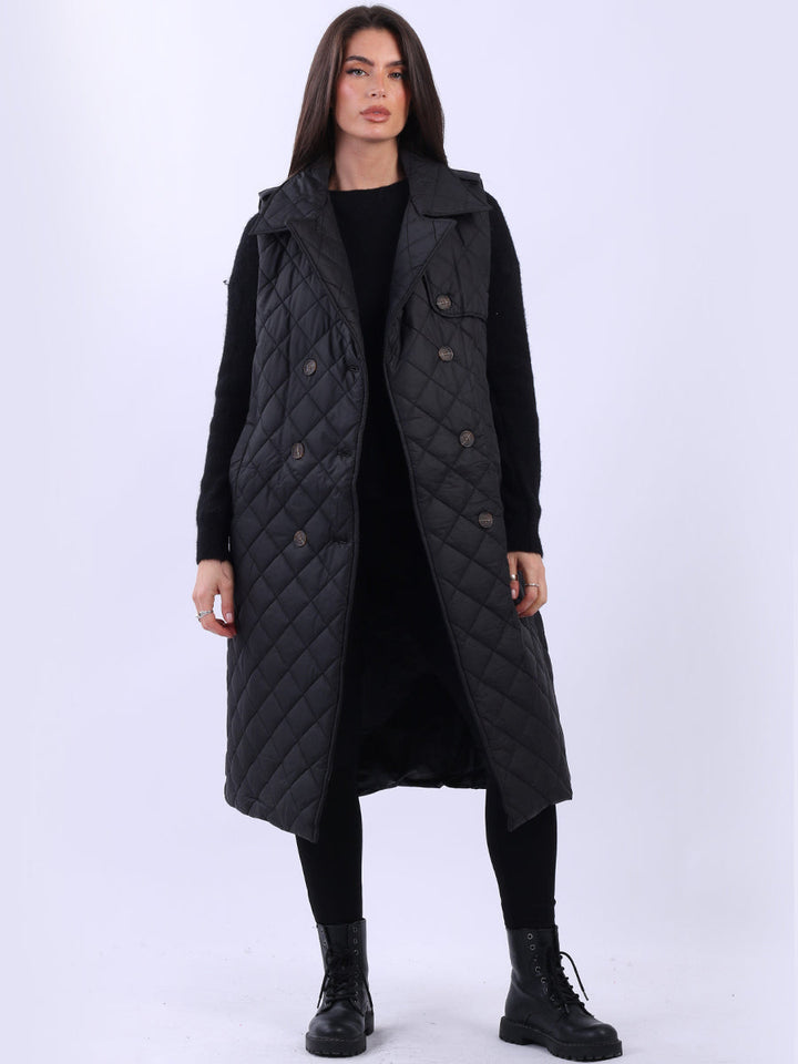 Double Breast Quilted Gilet Black