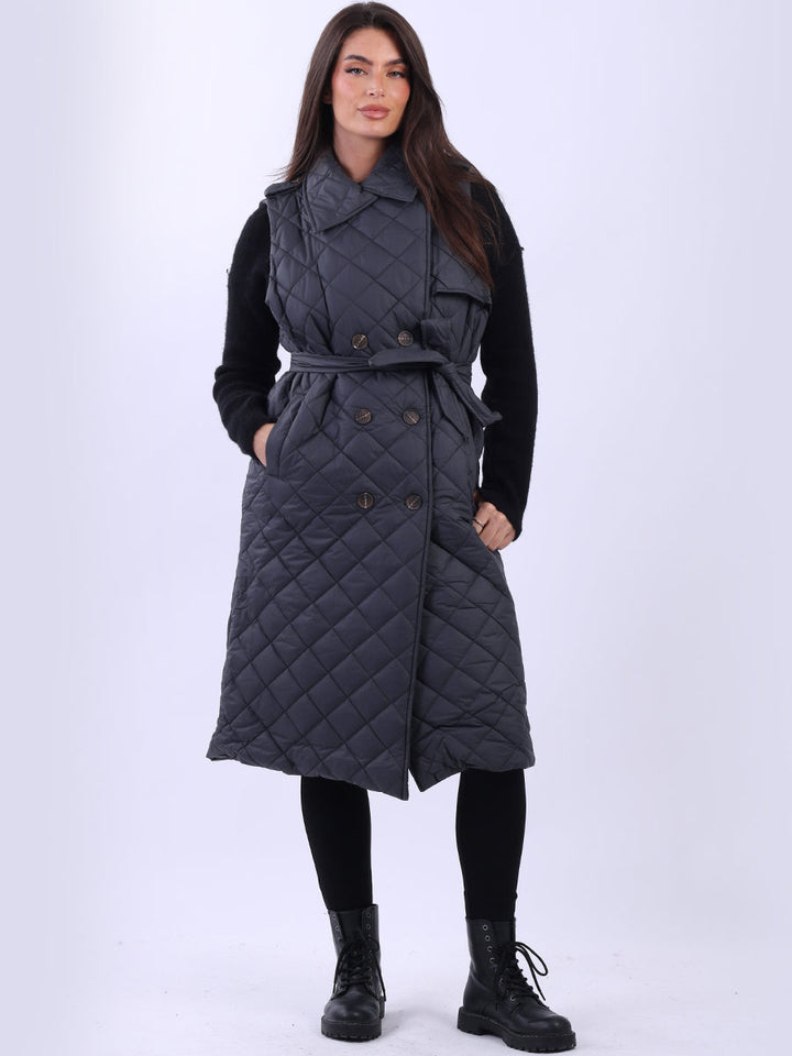 Double Breast Quilted Gilet Charcoal