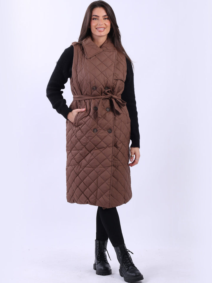 Double Breast Quilted Gilet Chocolate