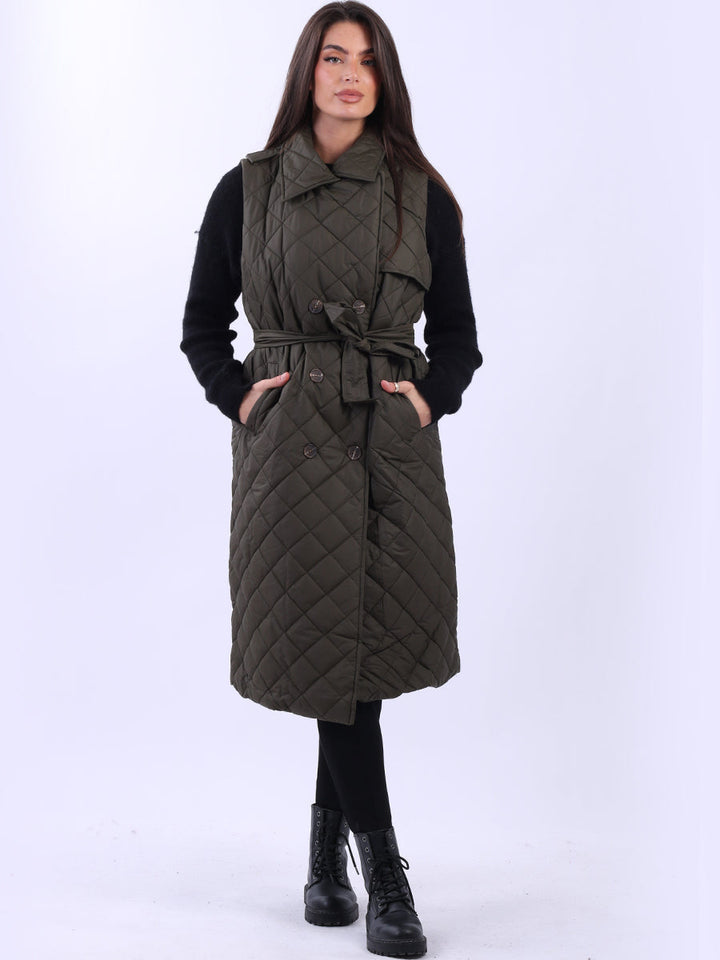 Double Breast Quilted Gilet Khaki