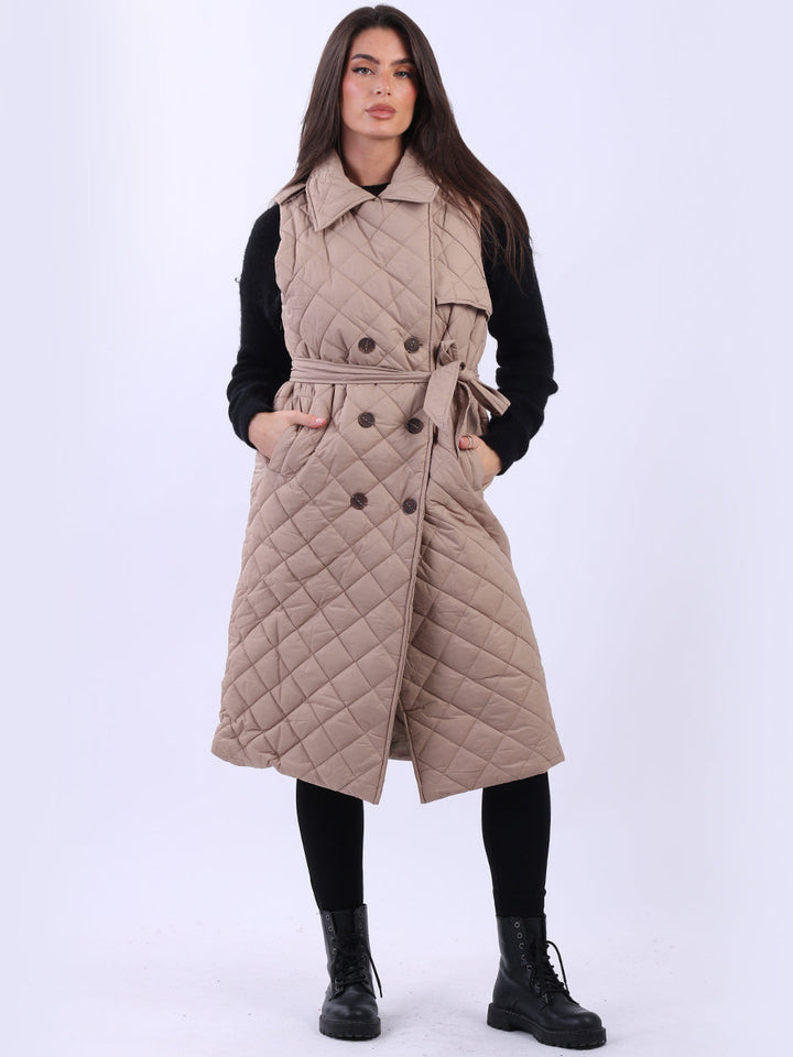 Double Breast Quilted Gilet Mocha