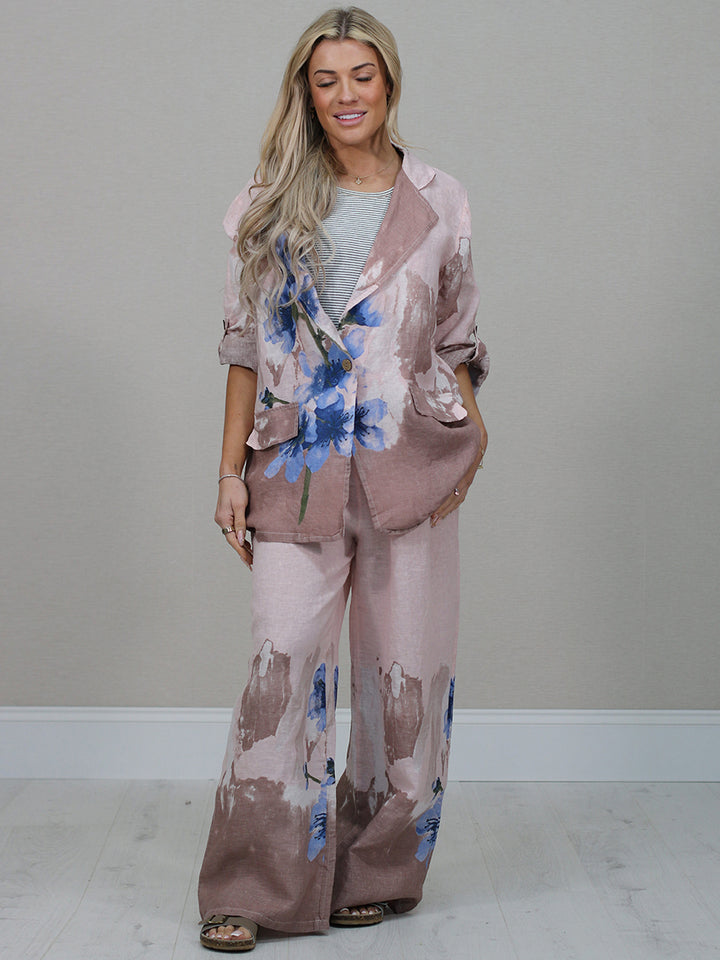 Floral Linen Jacket Pink