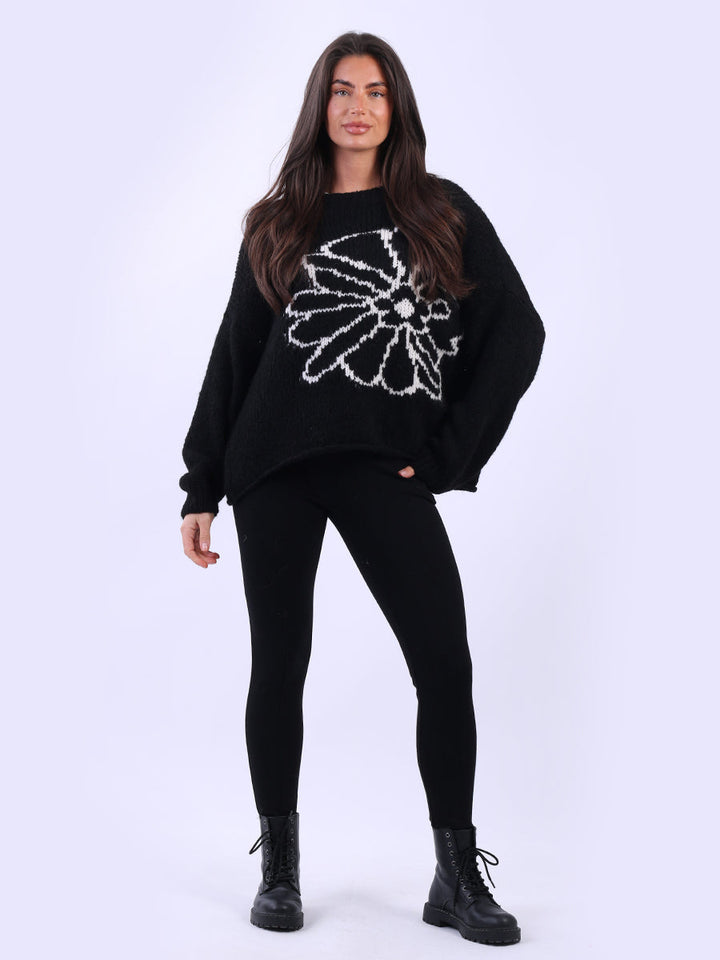 Flower Knit Crop Jumper Black