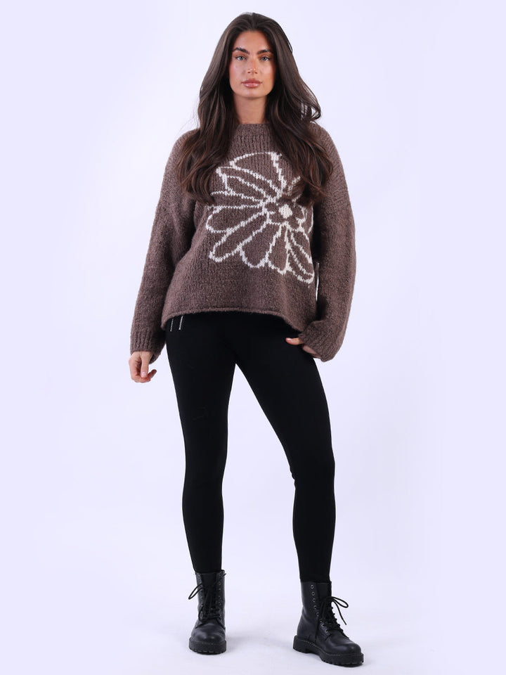 Flower Knit Crop Jumper Dark Mocha