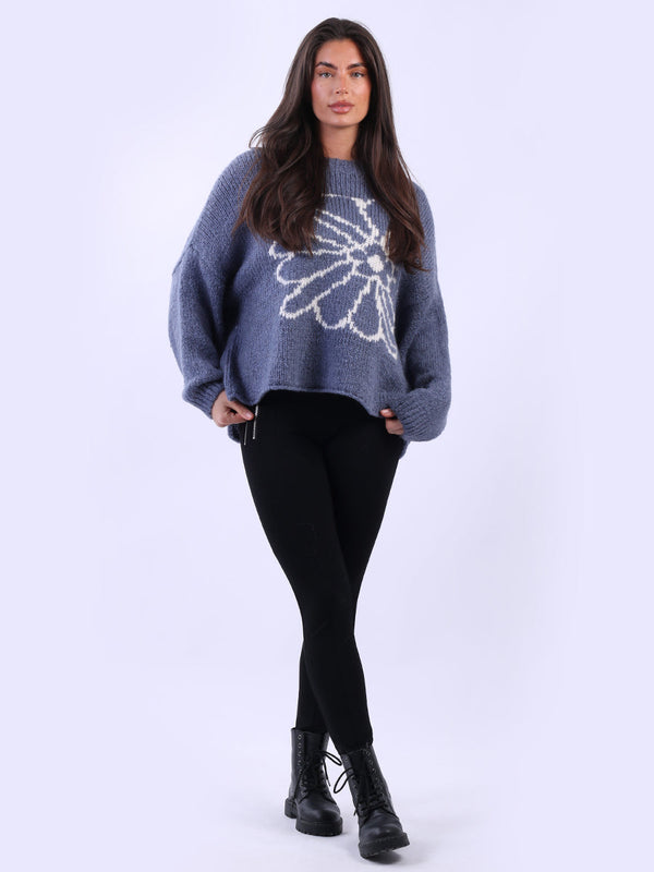 Flower Knit Crop Jumper Denim