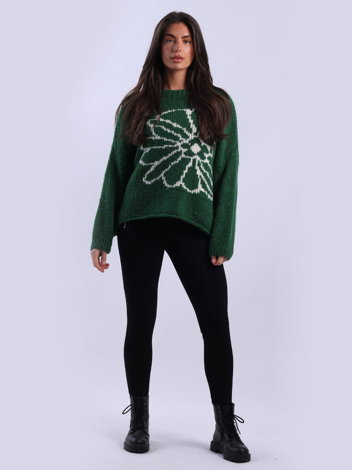 Flower Knit Crop Jumper Green