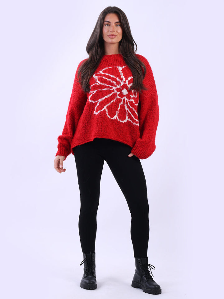 Flower Knit Crop Jumper Red