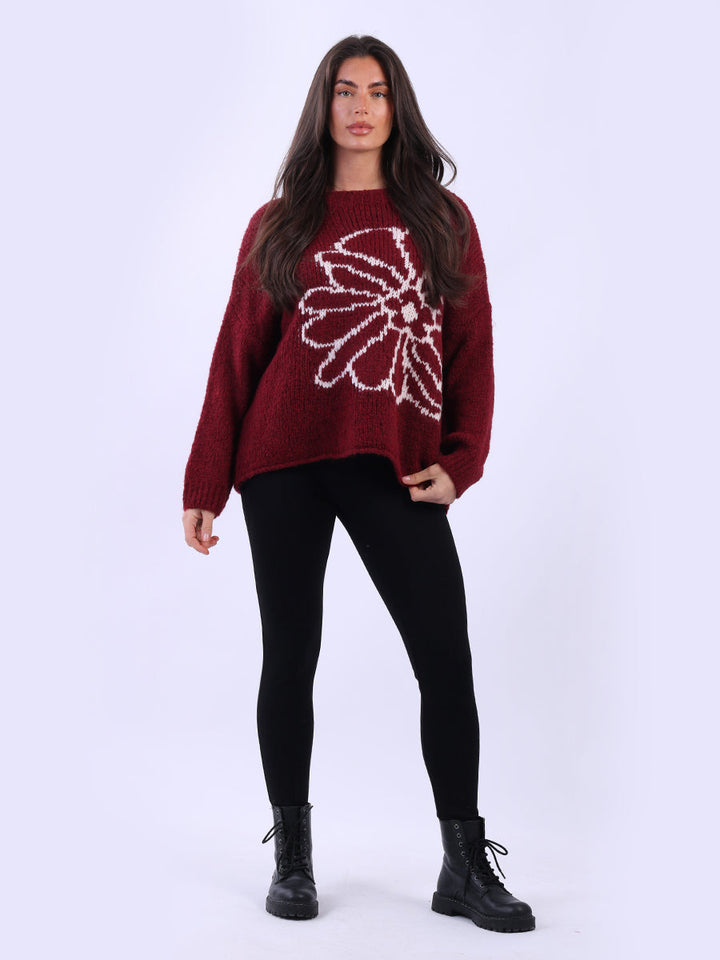 Flower Knit Crop Jumper Wine