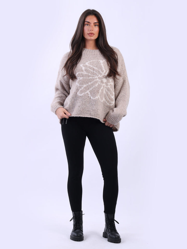 Flower Knit Crop Jumper Beige