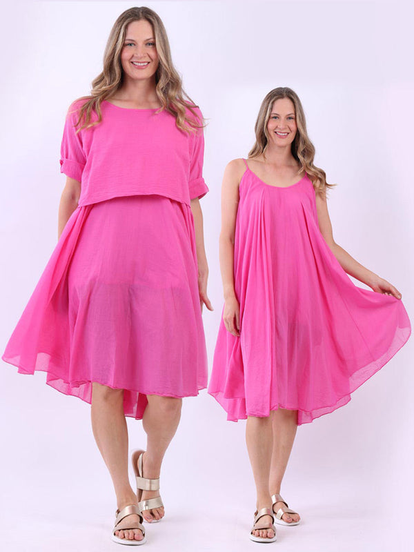 Italian Dual Style Pleated Cotton Lagenlook Summer Cami Dress