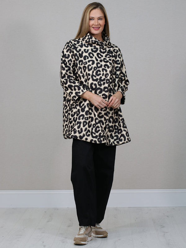 Italian Airbrushed Leopard Print Woolen Coat