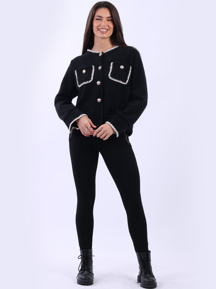 Contrast Stitch Crop Jacket Black