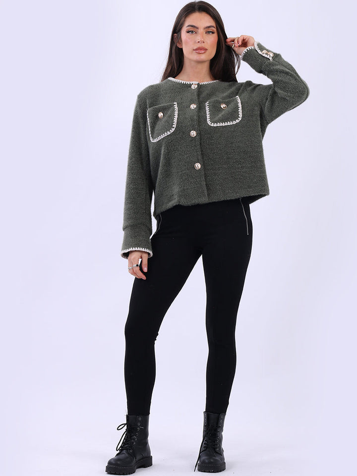 Contrast Stitch Crop Jacket Khaki