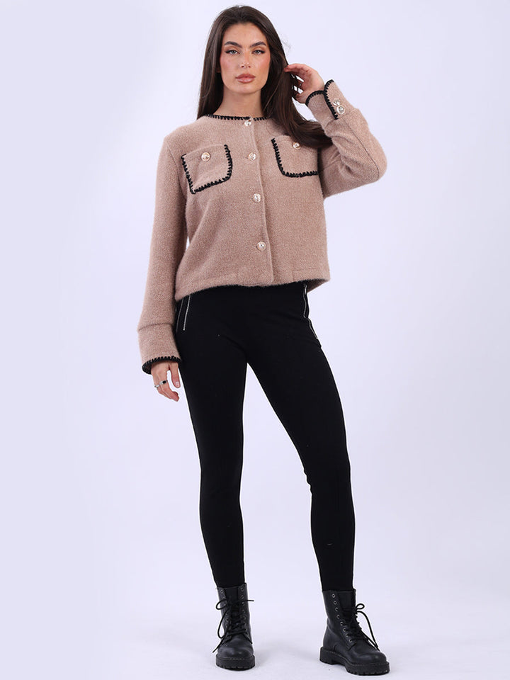 Contrast Stitch Crop Jacket Mocha