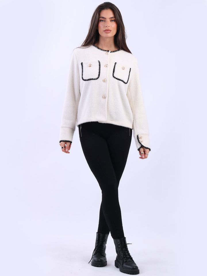 Contrast Stitch Crop Jacket Off White
