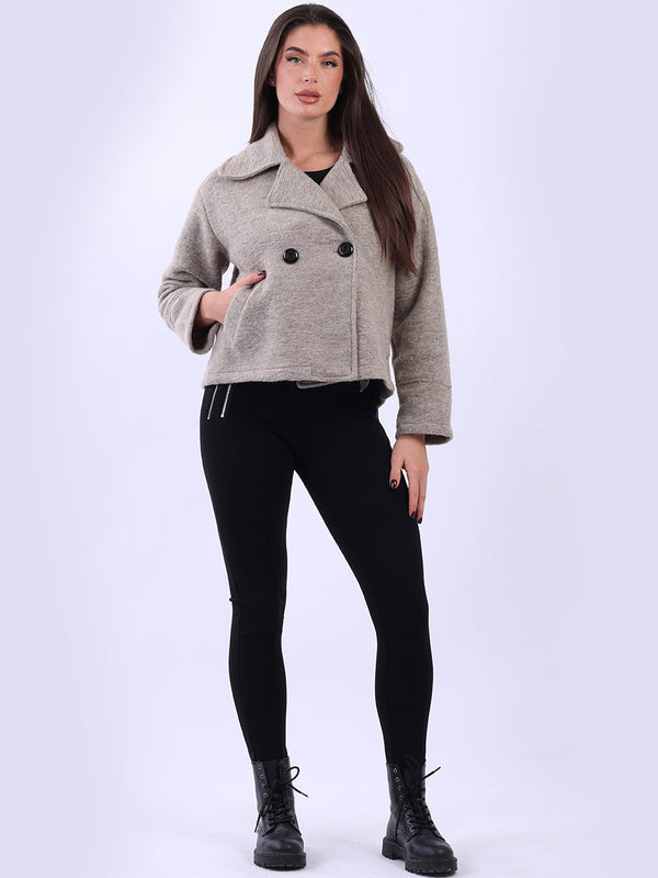 Double Breast Crop Wool Jacket Beige