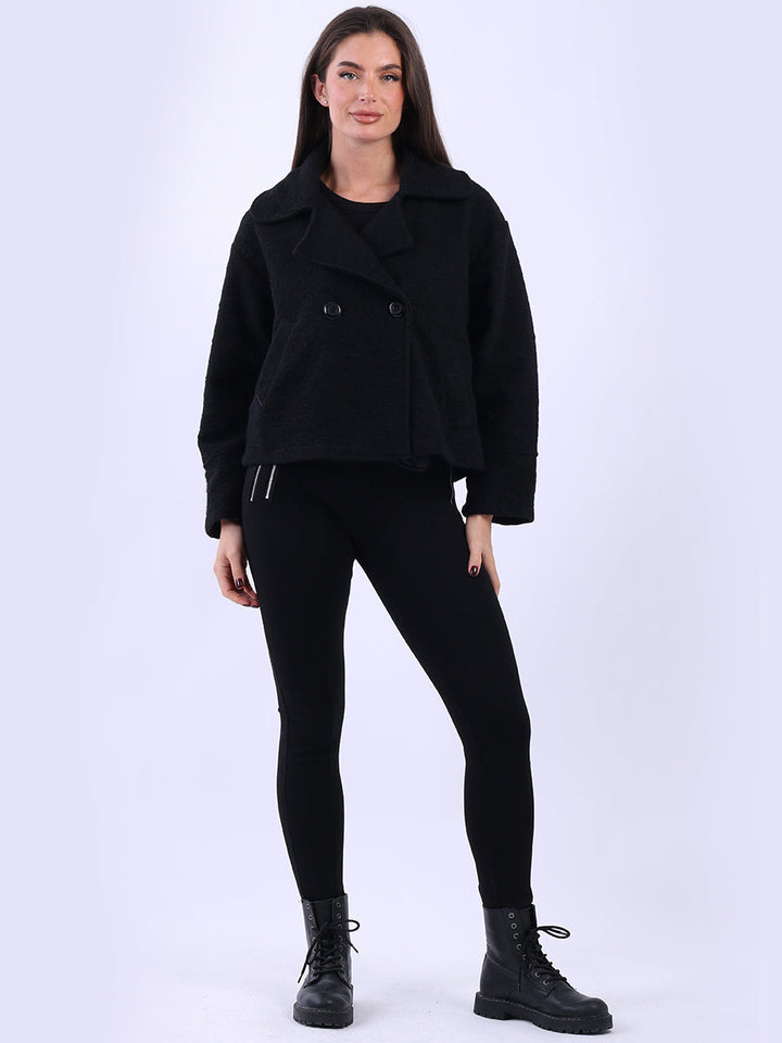 Double Breast Crop Wool Jacket Black