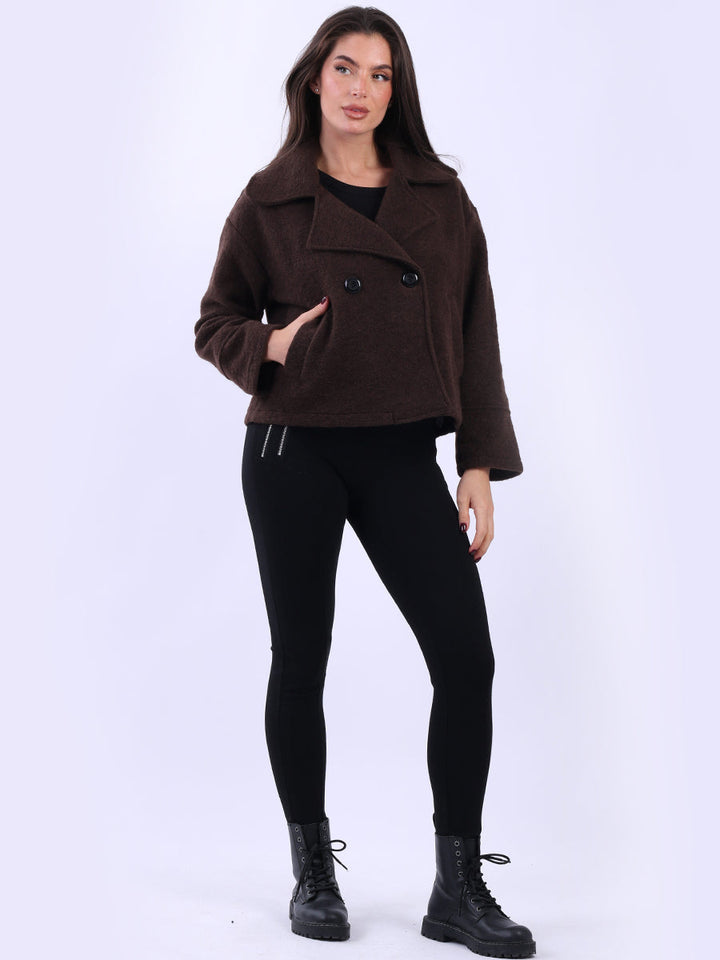 Double Breast Crop Wool Jacket Chocolate