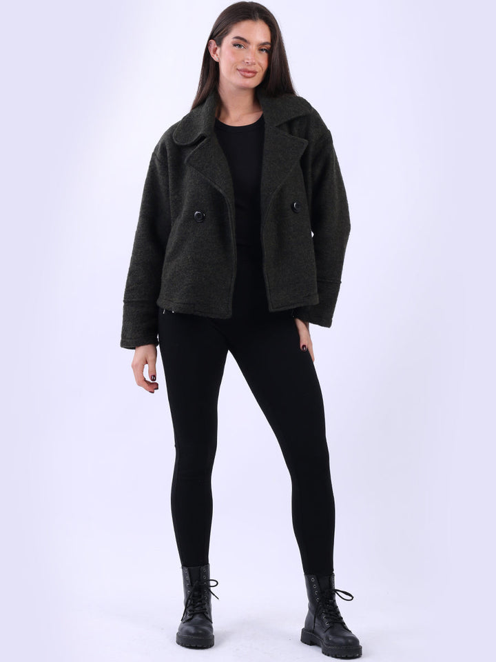 Double Breast Crop Wool Jacket Khaki