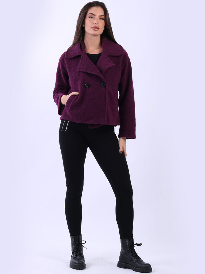 Double Breast Crop Wool Jacket Magenta