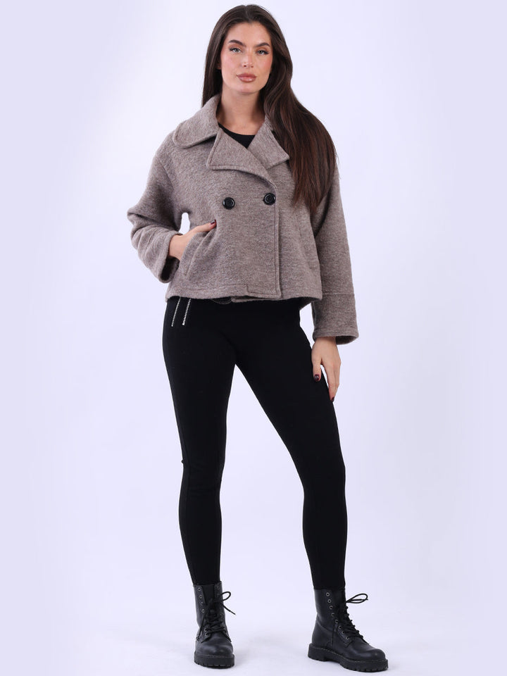 Double Breast Crop Wool Jacket Mocha