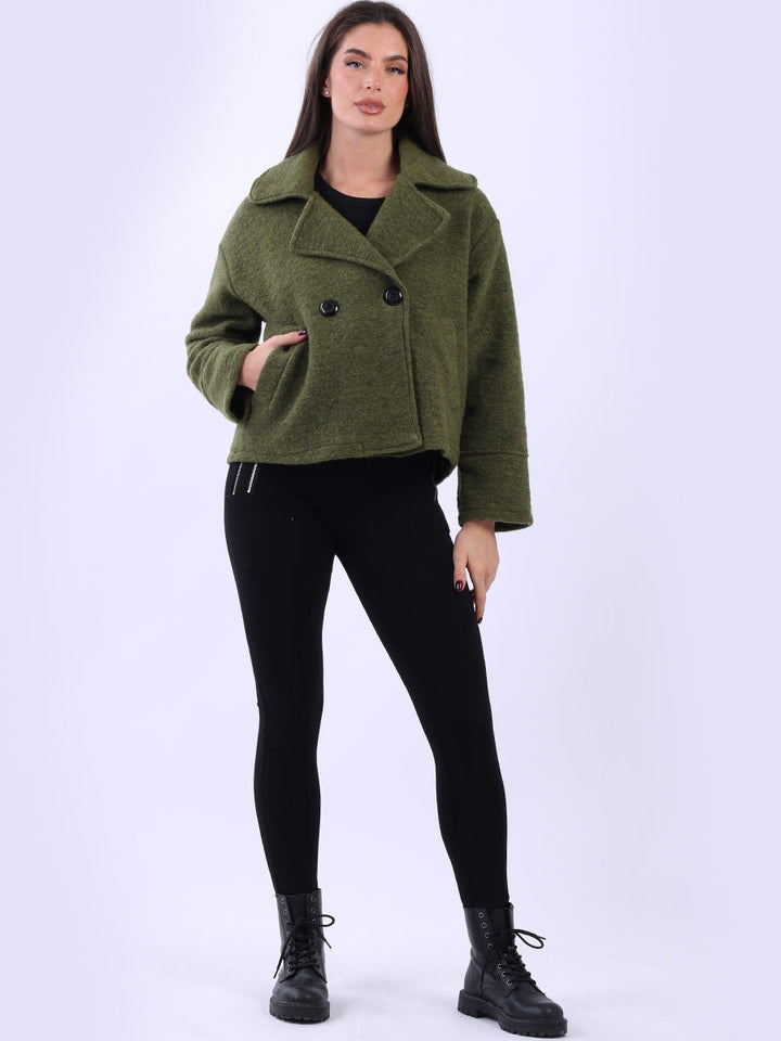 Double Breast Crop Wool Jacket Olive