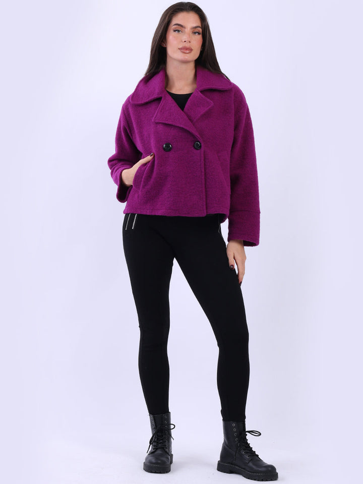 Double Breast Crop Wool Jacket Purple