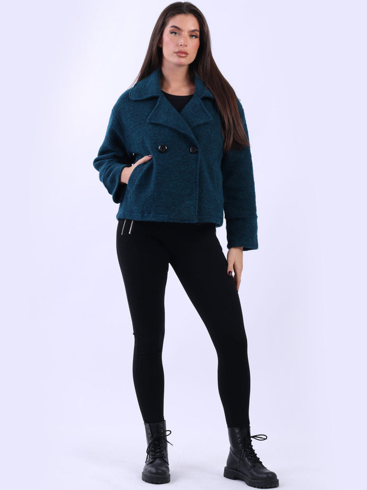 Double Breast Crop Wool Jacket Teal