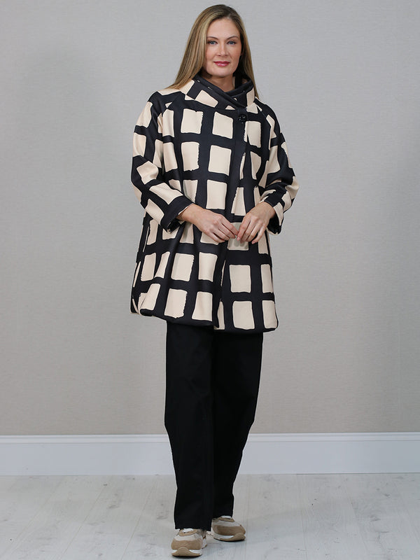 Italian Grid Pattern Woolen Wrap Coat