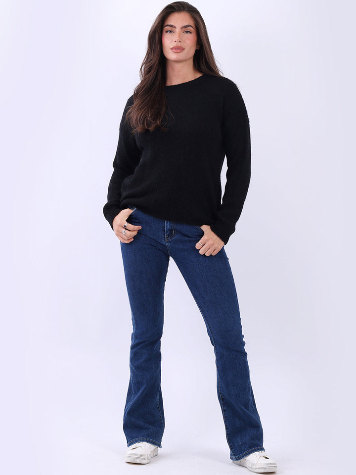 Solid Knit Crop Jumper Black