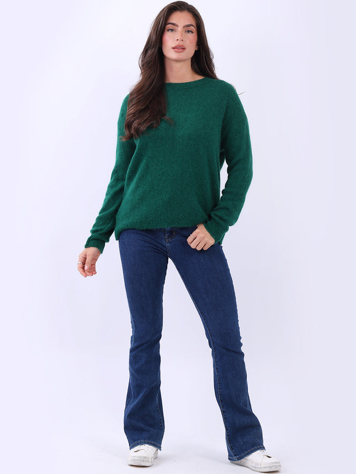 Solid Knit Crop Jumper Bottle Green