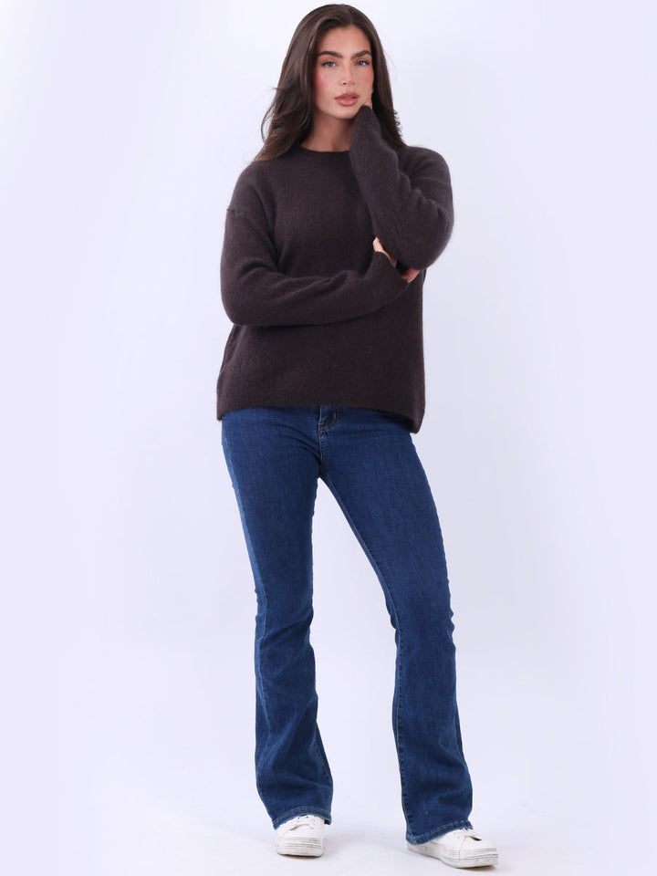 Solid Knit Crop Jumper Chocolate