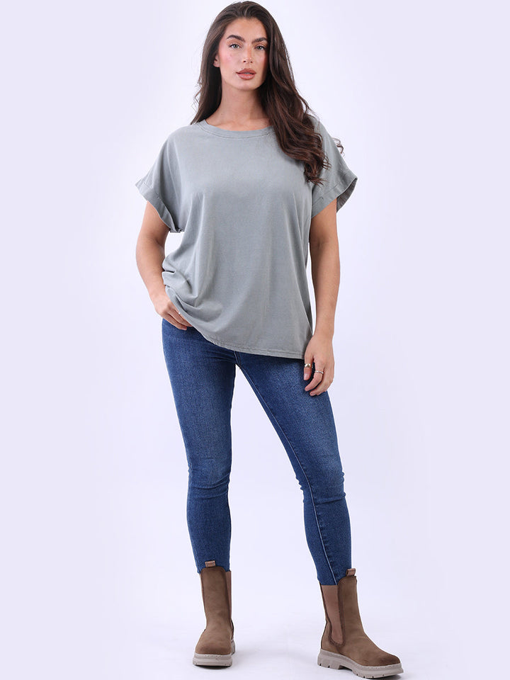 Vintage Wash Cotton T-Shirt Khaki