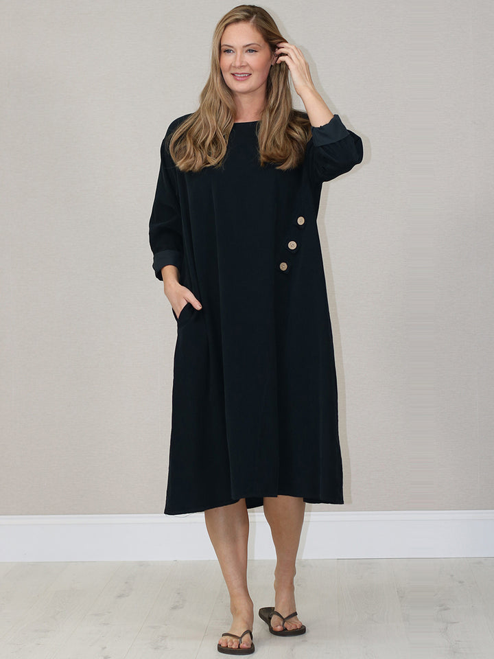 Oversized Cotton Corduroy Dress Black