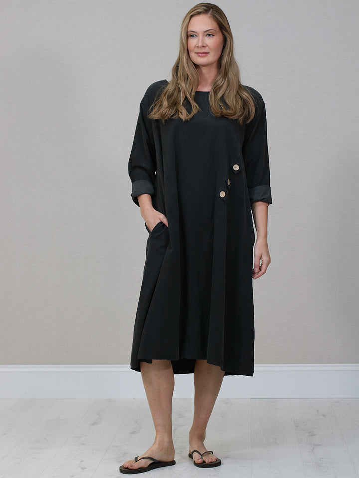 Oversized Cotton Corduroy Dress Charcoal