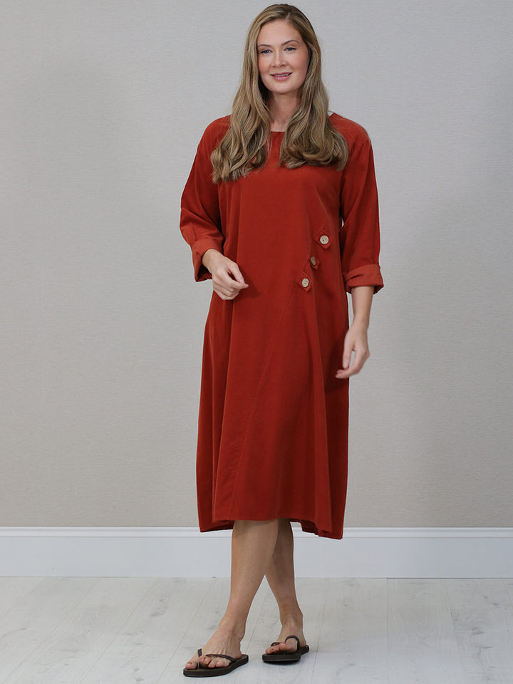 Oversized Cotton Corduroy Dress Rust