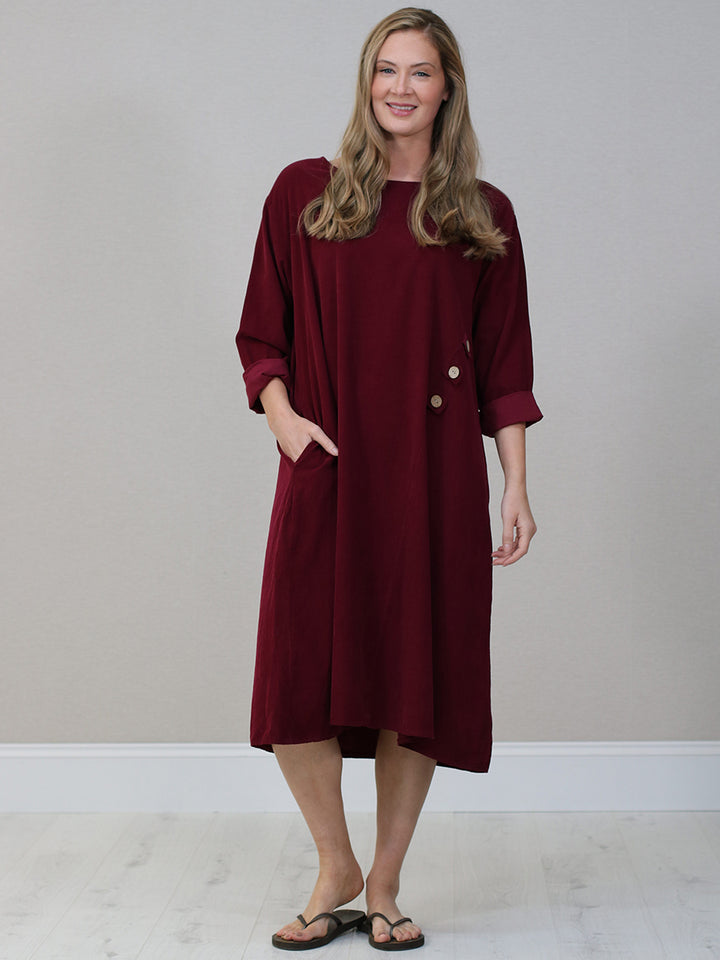 Oversized Cotton Corduroy Dress Wine