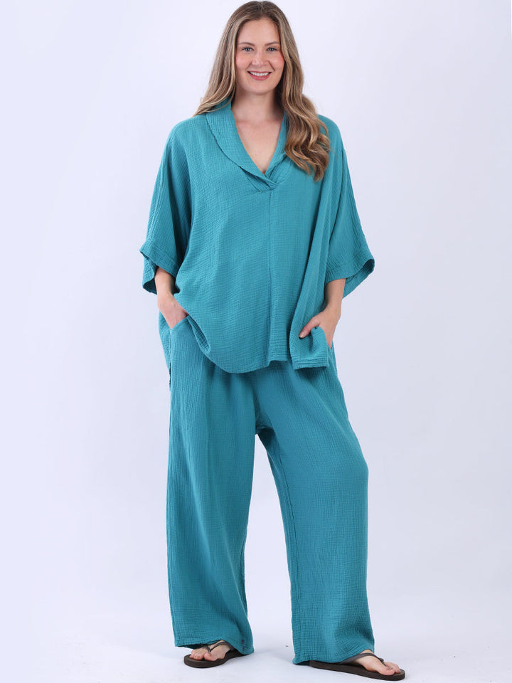 Batwing Cotton Tunic Top Azure