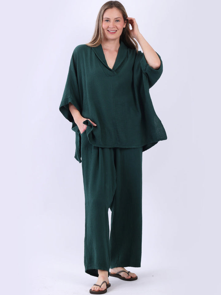 Batwing Cotton Tunic Top Bottle Green