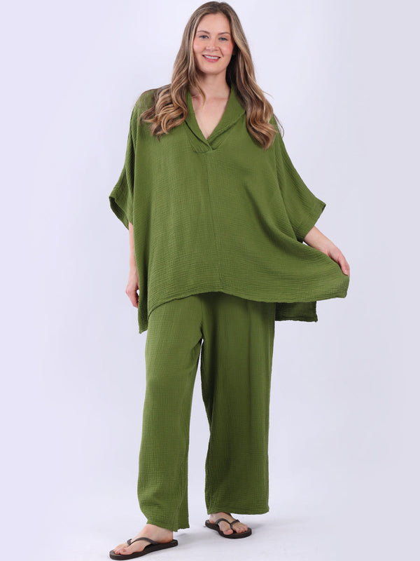 Batwing Cotton Tunic Top Olive