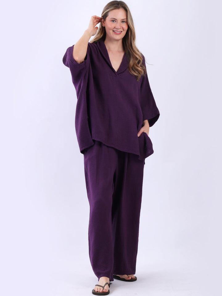 Batwing Cotton Tunic Top Purple